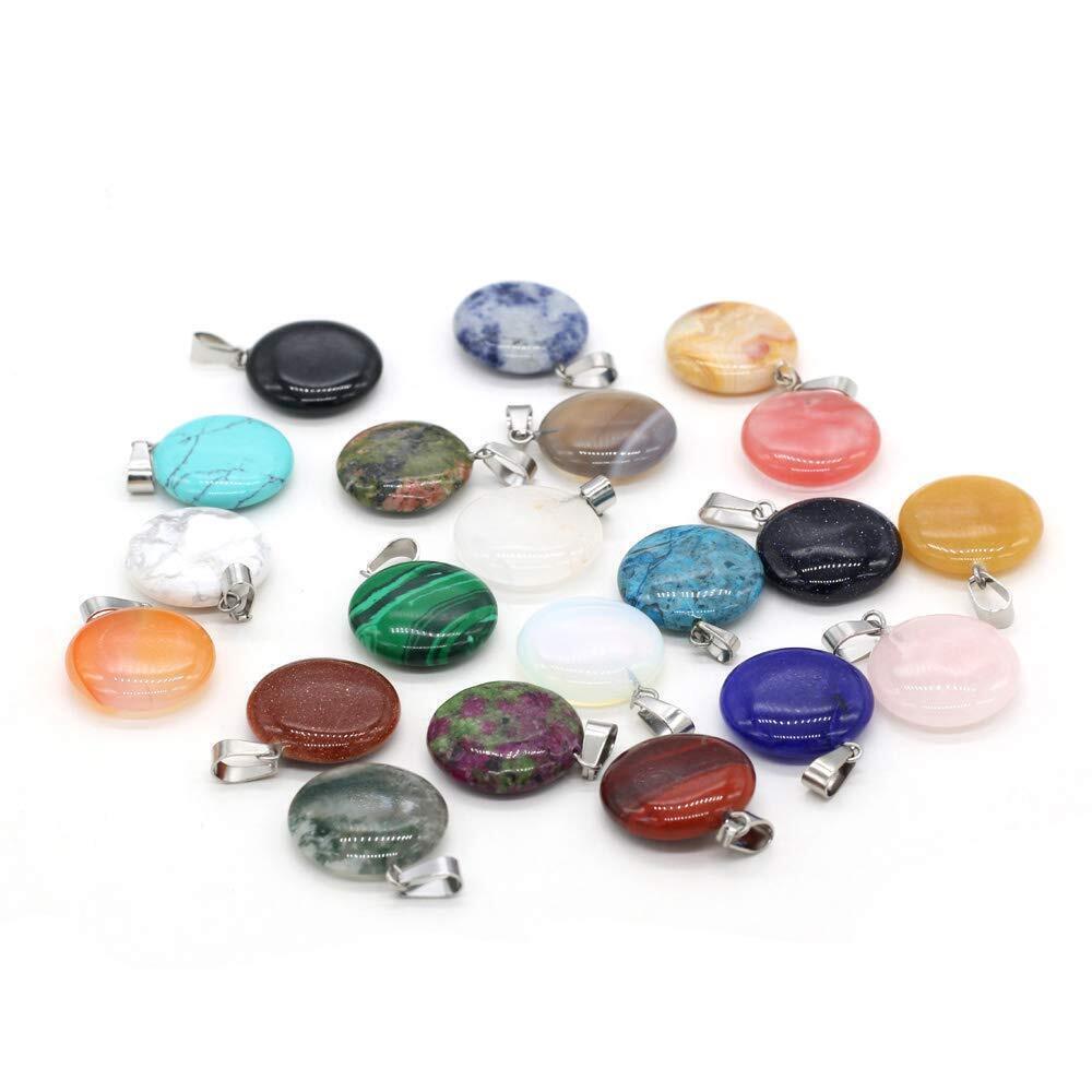 1206 20PCS Natural Oblate Shape Mixed Color Gemstone Stone Pendants Charms
